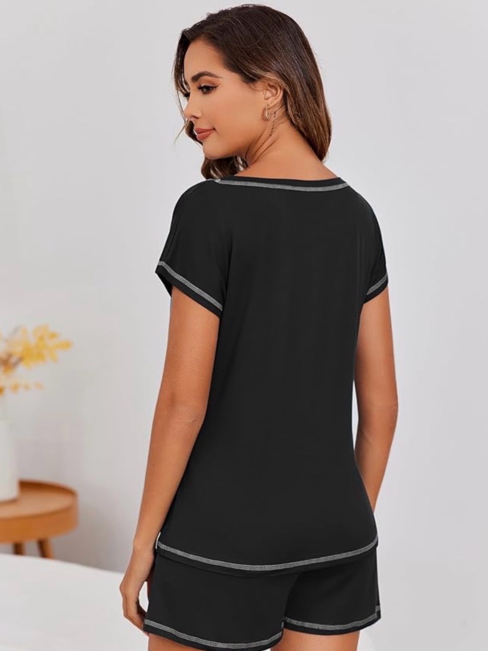 Cozy Black Short Sleeve Lounge Pajama Set - Picture 2 of 3